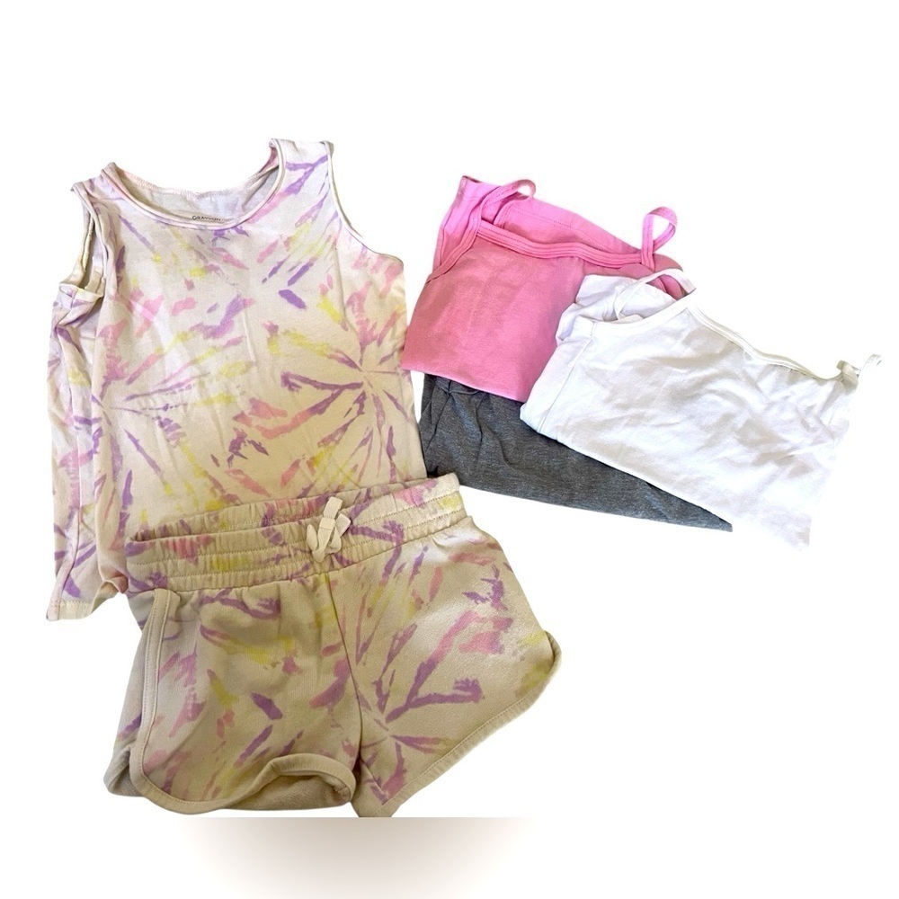 4T Girls lot of Hanes tank tops, tie die shorts & tank set cotton blend